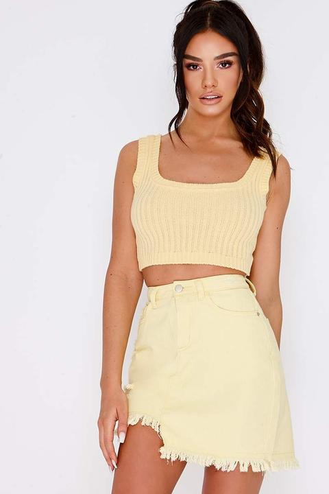 Yellow Tops - Sarah Ashcroft Lemon Ribbed Knit Crop Top