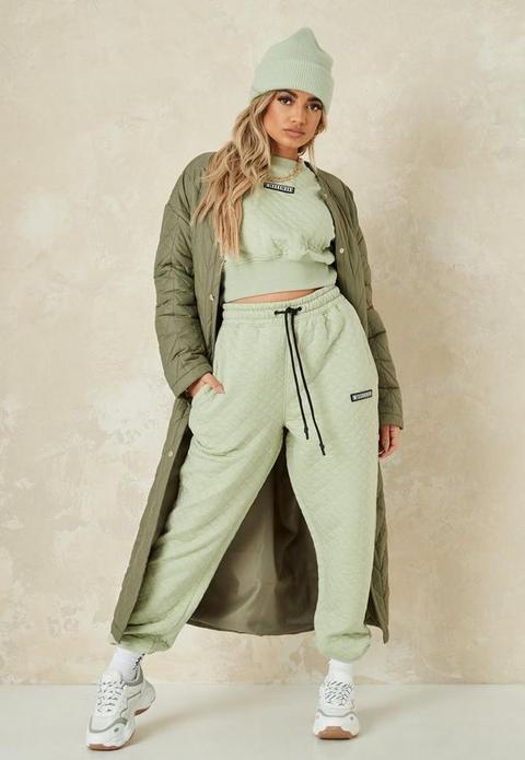 Sage Quilted Missguided 90s Oversized Joggers, Green