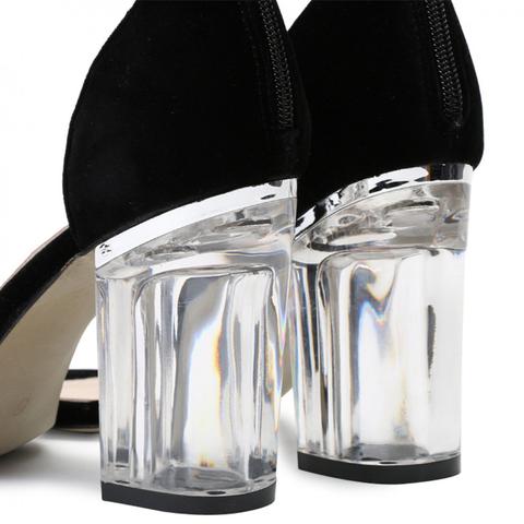 Trinity Clear Perspex Heel In Black Faux Suede