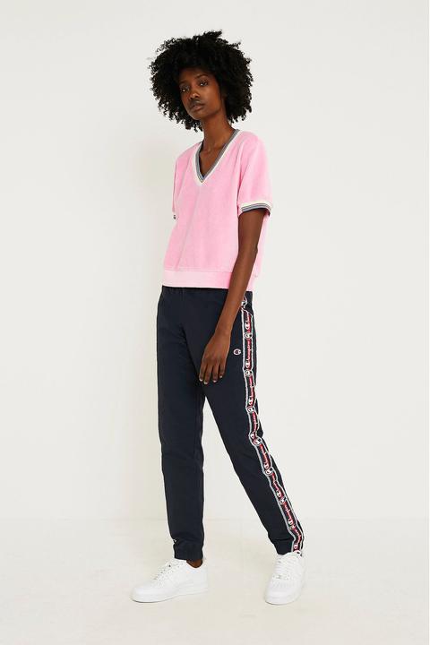 Champion Navy Logo Taped Tapered Track Pants - Womens L