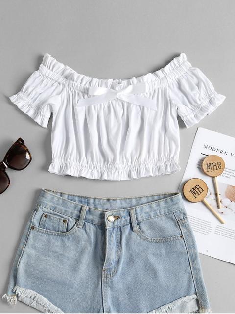 Top Con Hombros Descubiertos Bowknot White Black