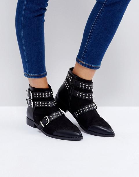 Botines Con Tachuelas Y Hebilla Ainsley De Asos