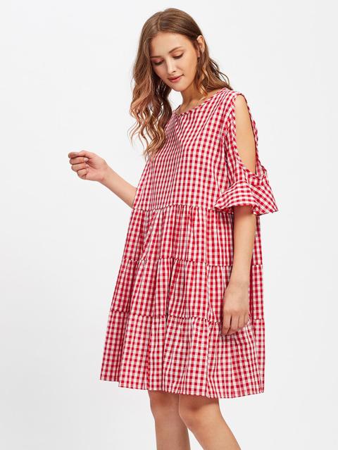 Vestito A Quadretti Con Spalle Scoperte
