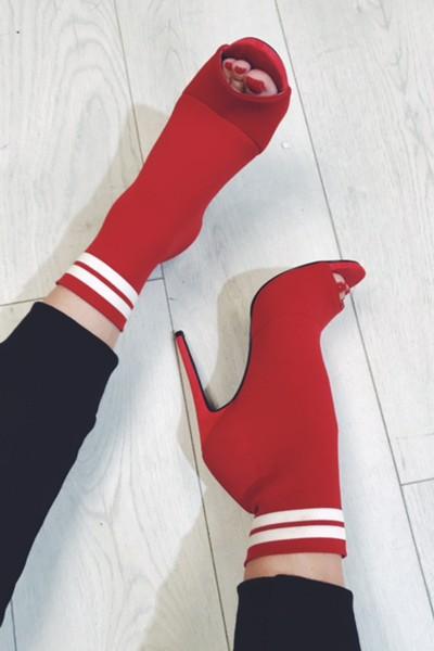 Kendra Red Sporty Stiletto Sock Boots