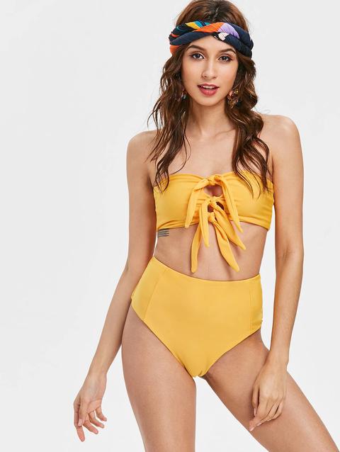 Bikini Set Annodato A Fascia A Vita Alta White Ginger