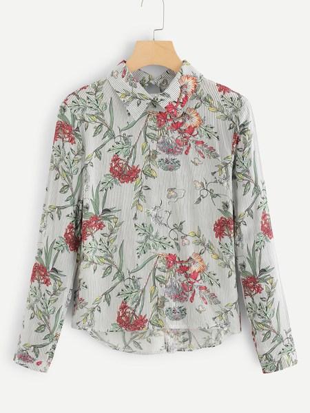 Blusa Con Estampado Floral De Rayas