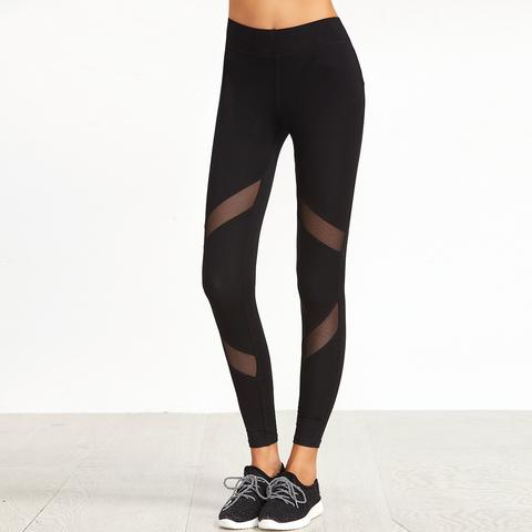 Leggins Ajustados Con Aplicación De Malla - Negro