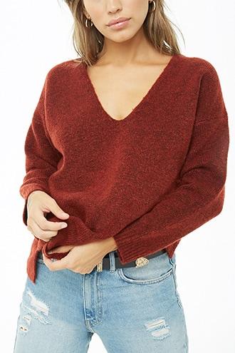 Forever 21 Marled Knit Sweater Rust/black