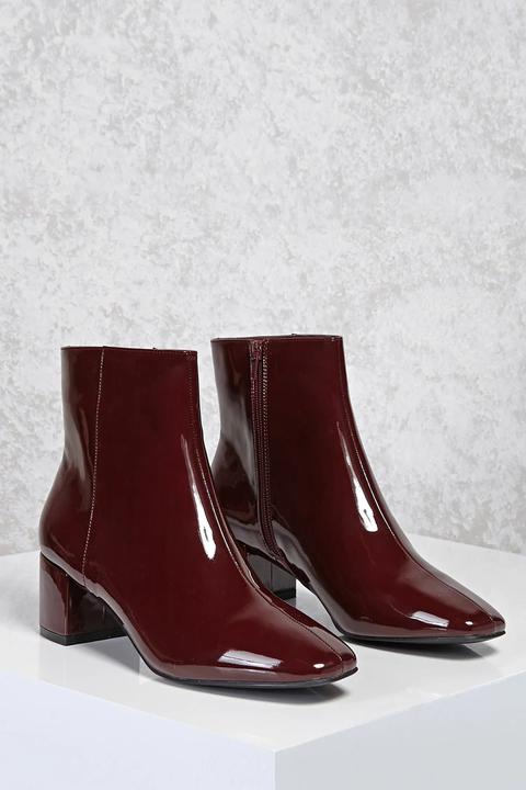 Patent Faux Leather Ankle Boots