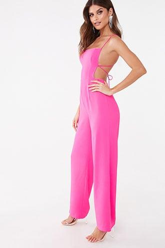 hot pink halter jumpsuit