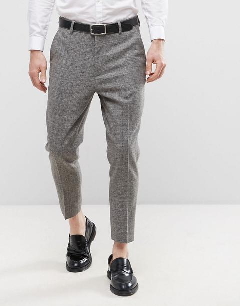 Asos - Pantaloni Testurizzati Stretti In Fondo In Misto Lana Antracite - Grigio