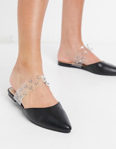 Chinelas Planas Negras De Punta Con Tachuelas De London Rebel-negro