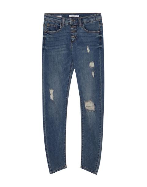 Jeans Skinny Fit Bottoni Vita Media