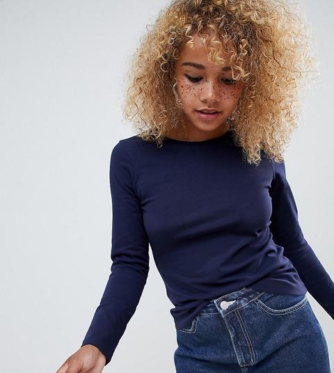 Asos Design Petite - Ultimate - Top Ras De Cou À Manches Longues - Bleu Marine-navy