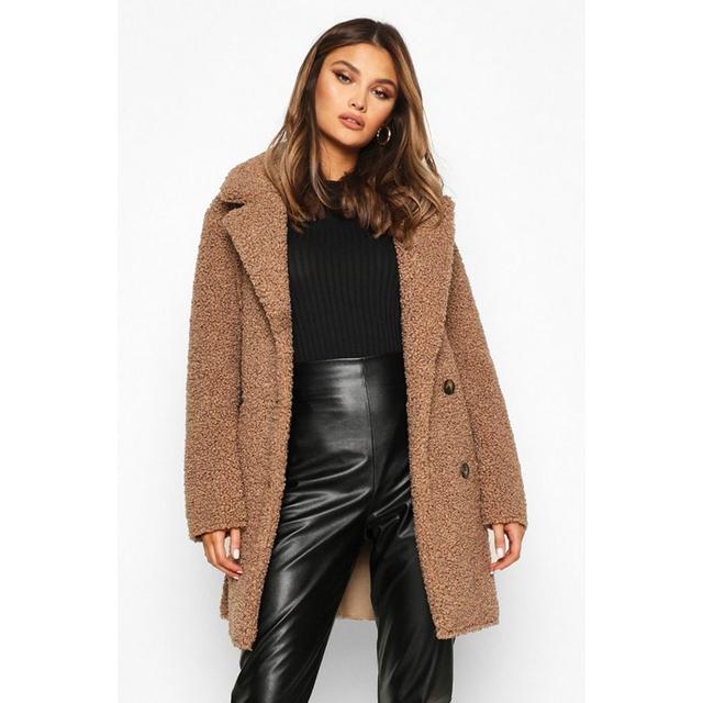 double breasted bonded faux fur teddy coat