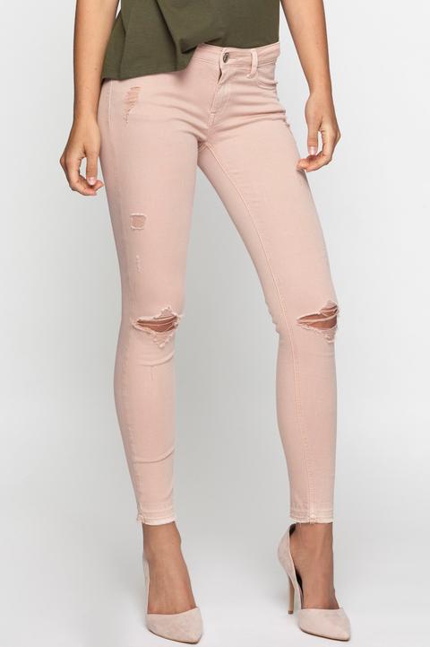 Pantaloni A Vita Bassa Rosa Con Rotture