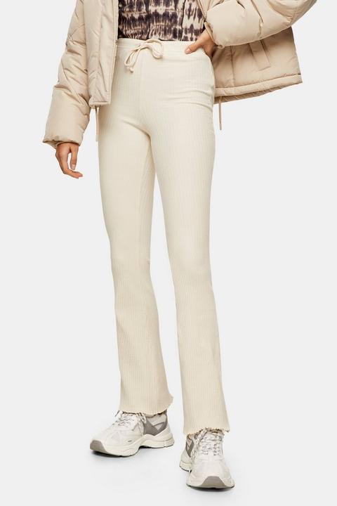 Ecru Ribbed Pocket Flared Trousers