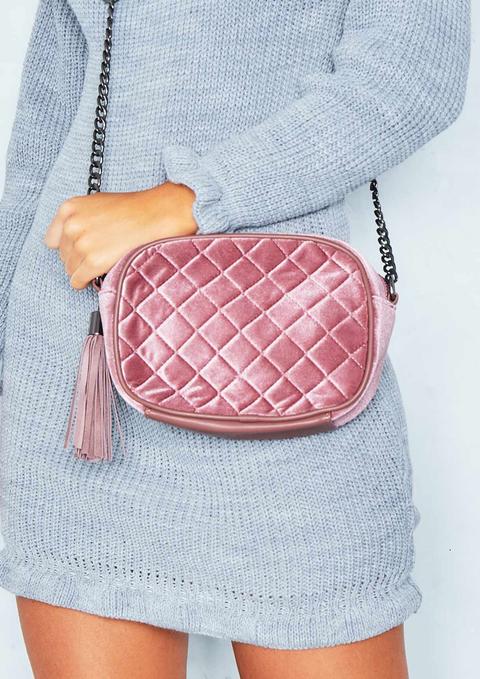 Sophie Pink Velvet Quilted Shoulder Bag