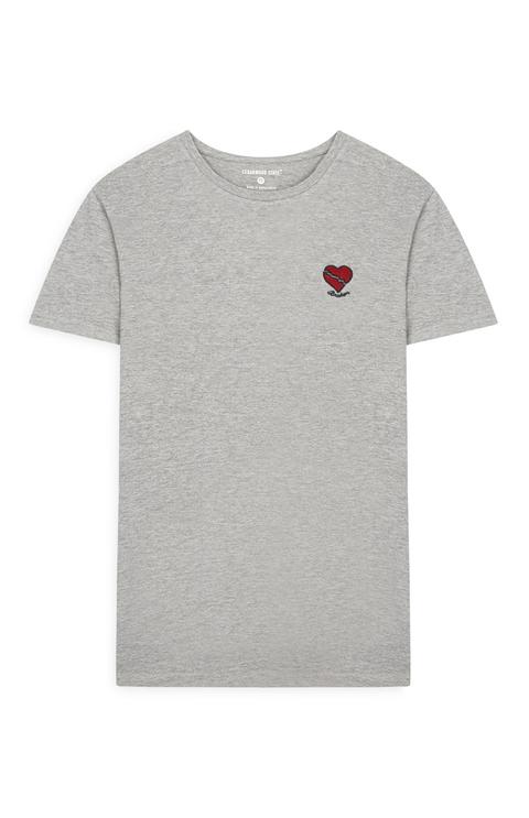 T-shirt Grigia Con Cuore Stampato