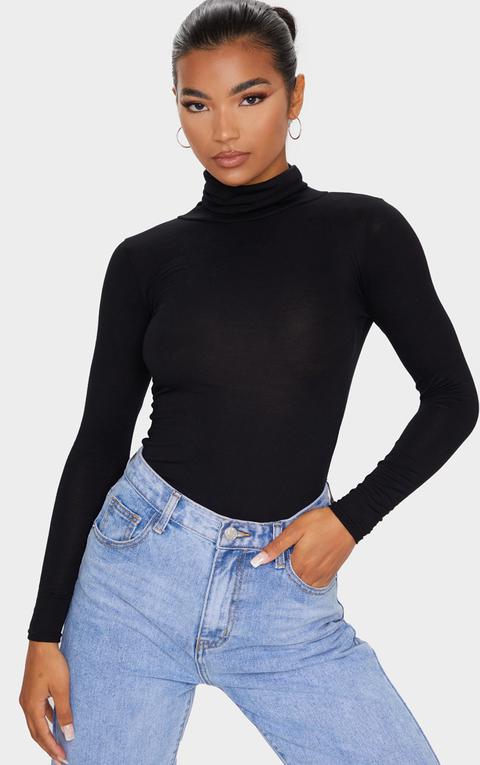 Black Roll Neck Long Sleeve Bodysuit