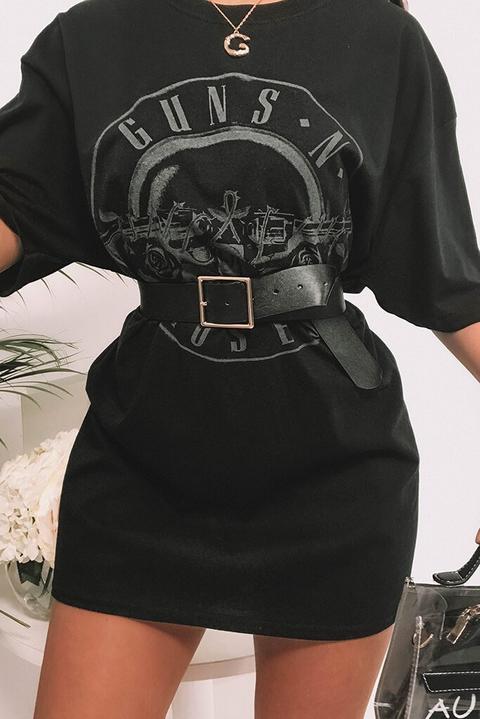 Black Guns N Roses Print T-shirt Dress from I Saw It First on 21 Buttons