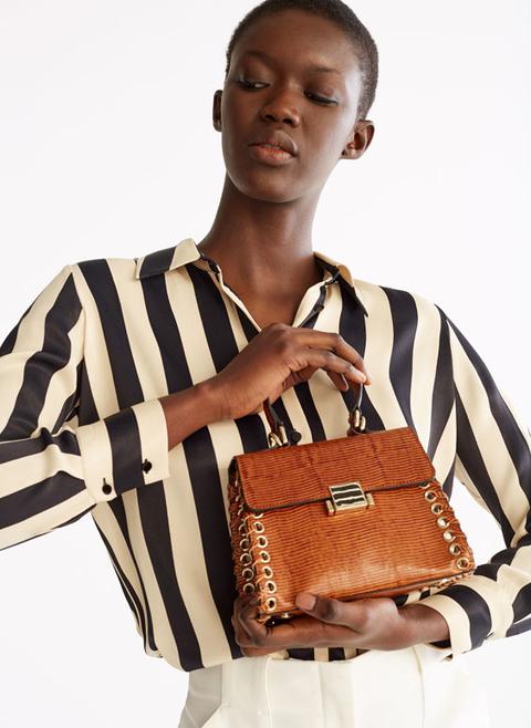 Croc Texture Small City Bag With Eyelets