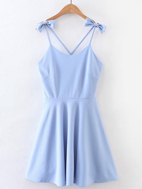 Criss Cross Back Cami Dress With Bow Detail