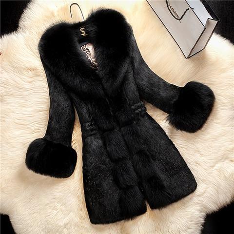 Cappotto Collo Di Pelliccia Cerniera Manica Lunga Nero