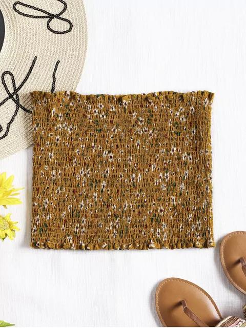 Smoked Tiny Floral Tube Top Mustard