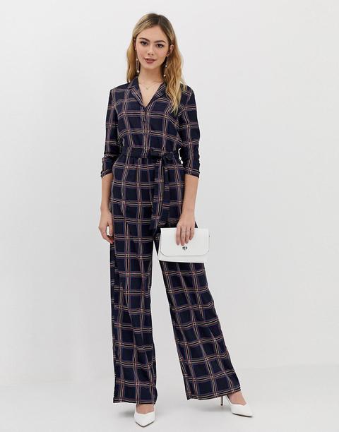 Liquorish Check Jumpsuit-navy