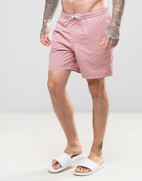 Shorts De Baño De Largo Medio En Rosa De Asos