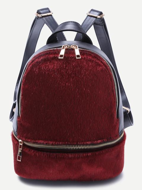 Mochila De Piel Sintética Y Cremallera Burdeos