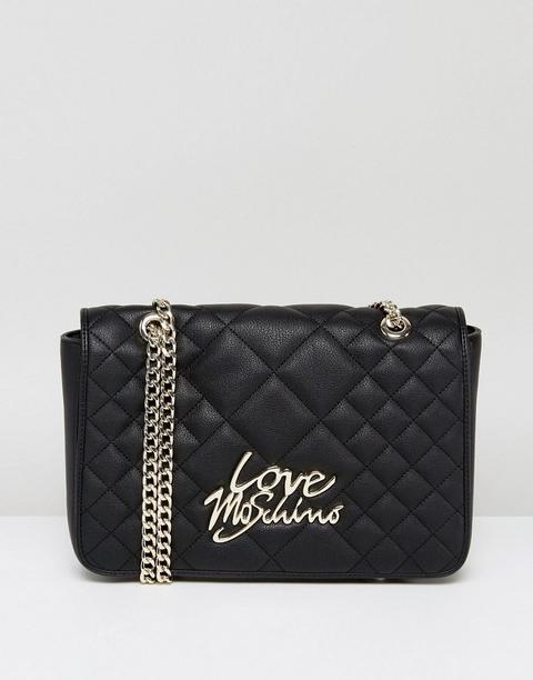 Love Moschino - Borsa Da Spalla Trapuntata Opaca Con Catena - Nero