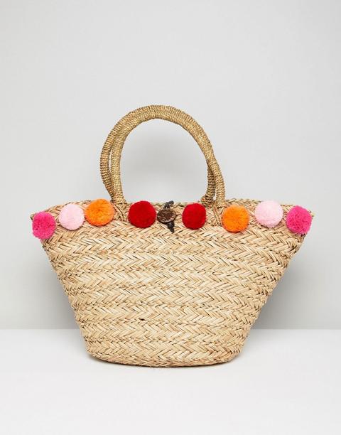 Bolso De Playa Rosa Con Pompones De South Beach