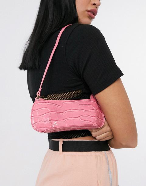 Asos Design 90s Shoulder Bag In Pink Oversized Croc