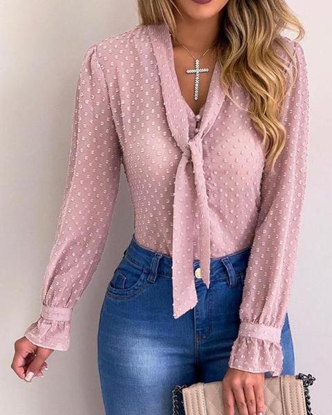 Tied Button Detail Dots Casual Shirt