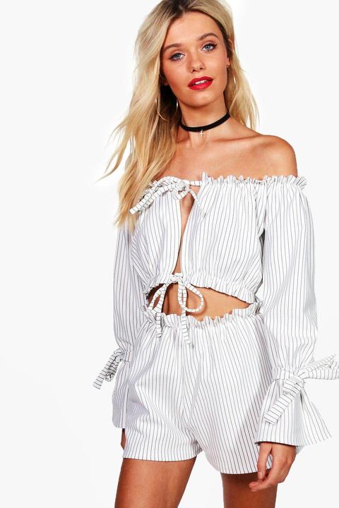 Bea Stripe Off Shoulder Crop&short Co-ord