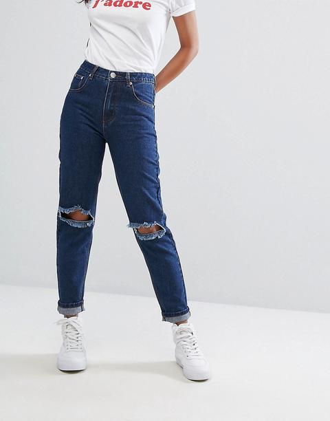 Prettylittlething - Mom Jeans Strappati - Blu