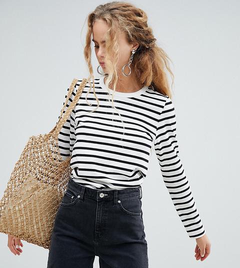 Weekday Long Sleeve Stripe Top In Black And White - Black