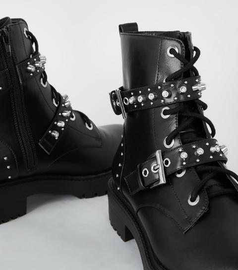 Black Leather-look Stud Chunky Sole Boots New Look