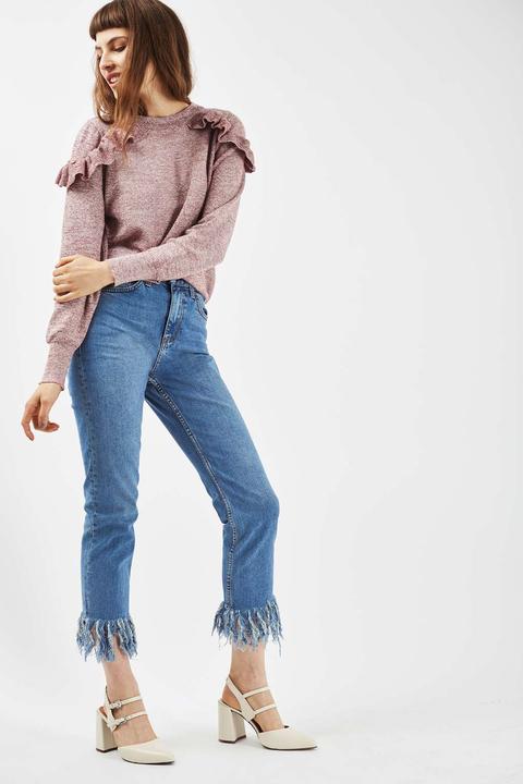 Moto Fringe Hem Straight Leg Jeans