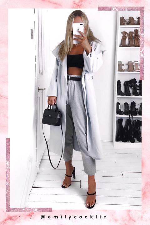 Priah Grey Longline Waterfall Coat