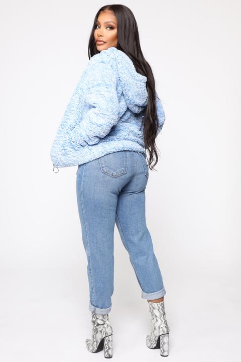 blue fuzzy jacket
