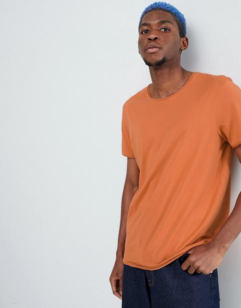 Weekday - T-shirt Arancione Brunito Con Bordi Grezzi Scuri - Arancione