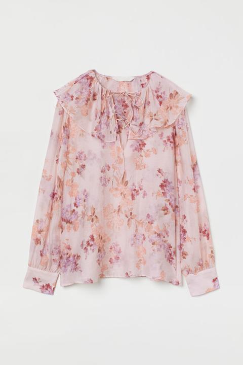 Blusa Con Cuello De Volantes - Rosa