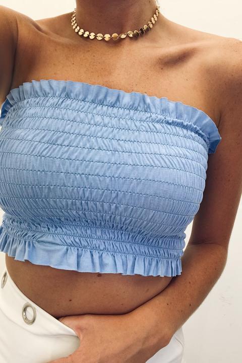 Polly Powder Blue Bandeau Crop Top