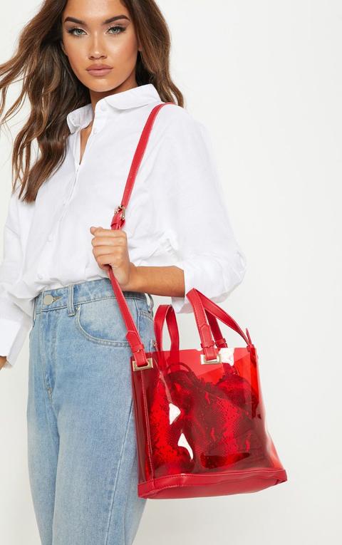 Red Clear Croc Pouch Cross Body Bag