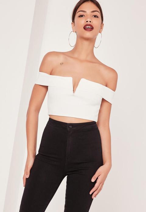 V Bar Bardot Crop Top White