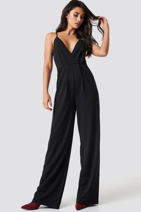 Wrap Front Jumpsuit Schwarz