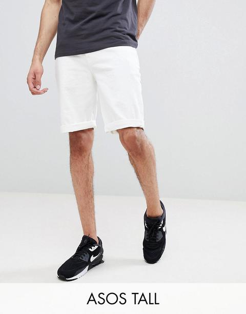 Asos Design Tall Denim - Pantaloncini Di Jeans Slim Bianchi - Bianco